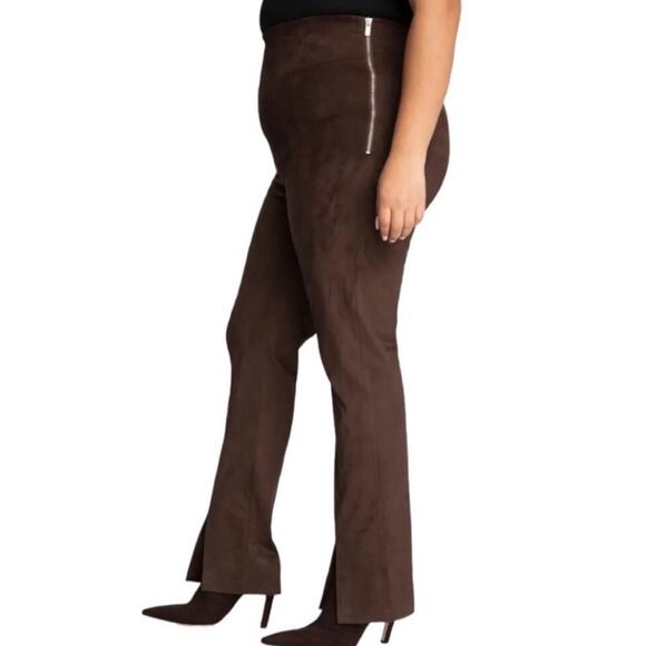 Good American Chocolate Brown Faux Suede Pant Size 8 Boss Split Hem Straight Leg - Picture 8 of 16